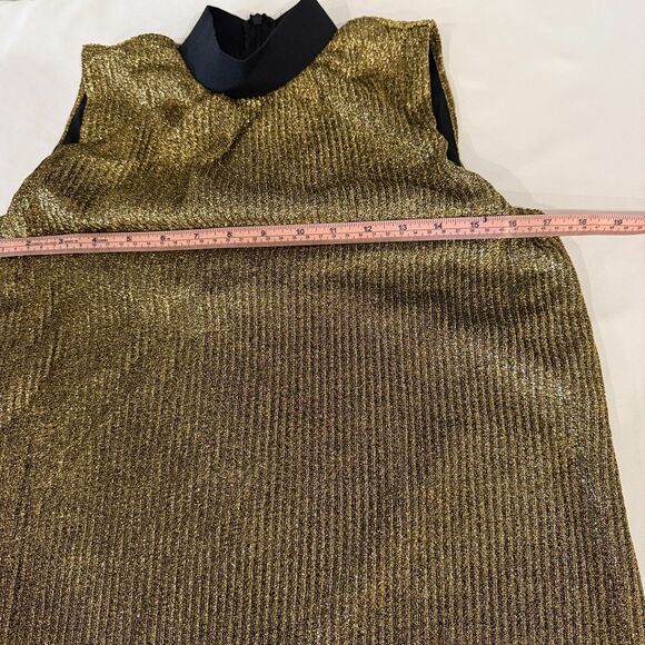 Zara Dress Gold Lurex Mock Neck Sleeveless A Line Shimmery Shift Size Small - Picture 8 of 9
